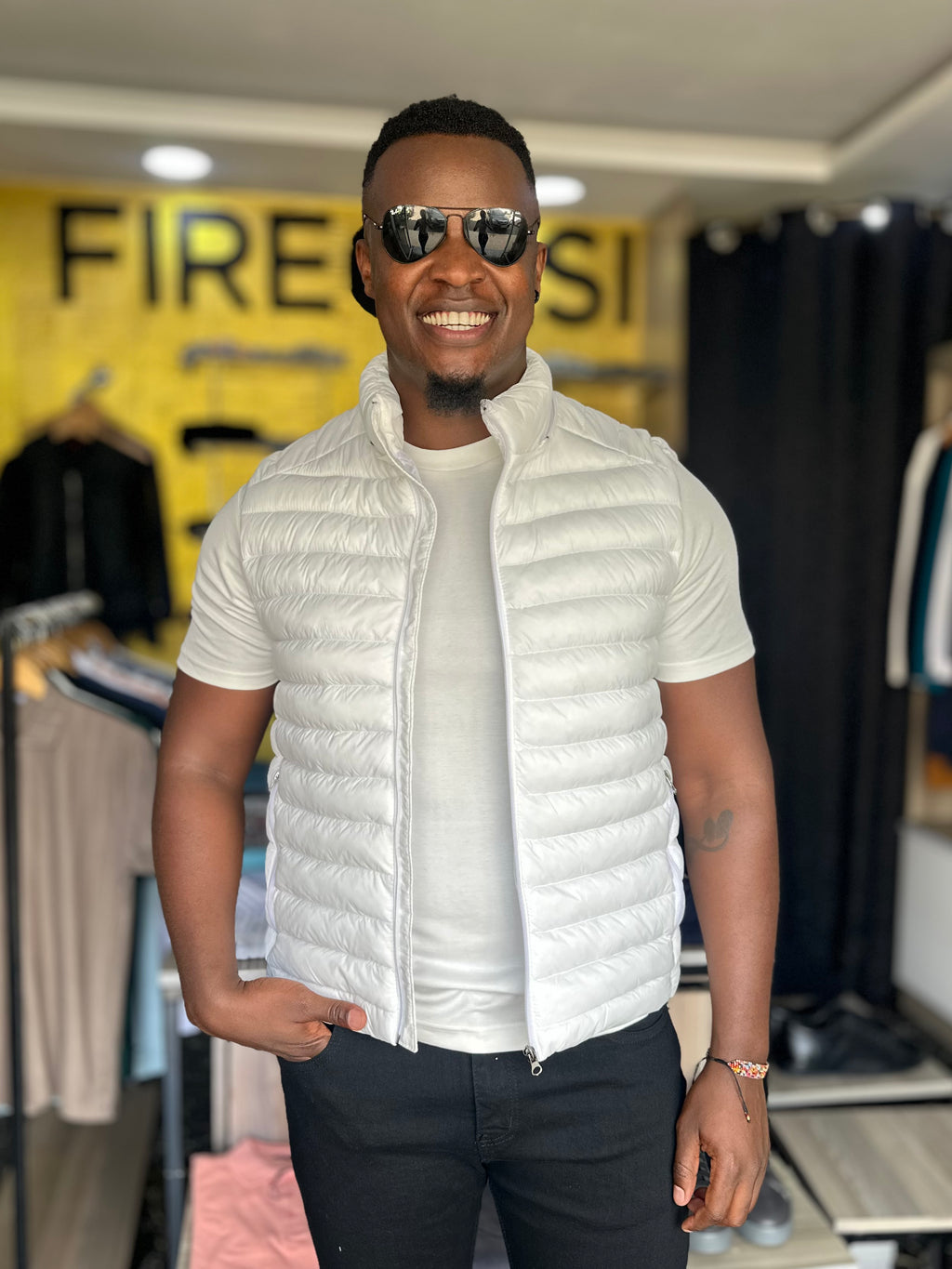White Removable Hoodie Men's Half Jacket