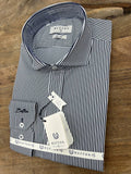 Men's Black Pin Striped Slim Fit Longsleeve Formal Shirt Close up Fireqasi