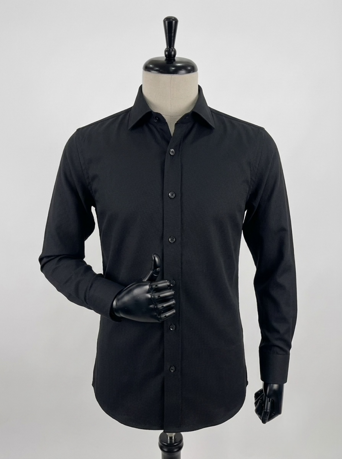 Men's Black Plain Detailed Slim Fit Longsleeve Formal Shirt Fireqasi