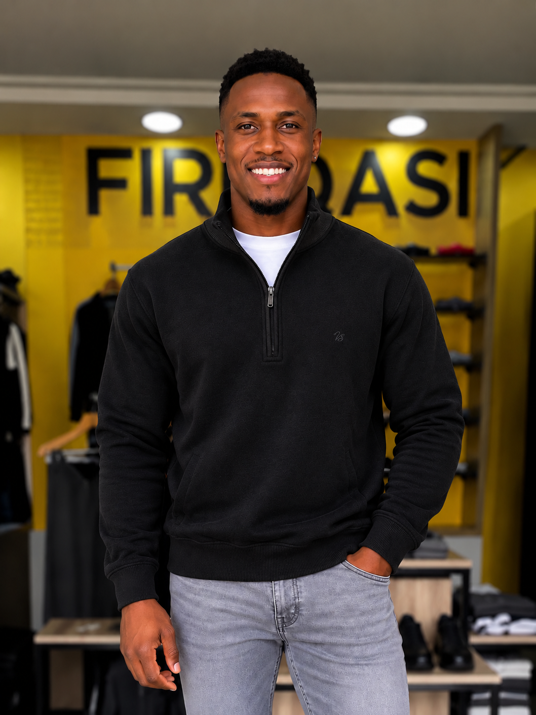  Men's Black Plain Quarter Zip Sweater Fireqasi