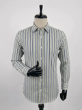 Men's Blue Green Striped Slim Fit Longsleeve Formal Shirt Fireqasi