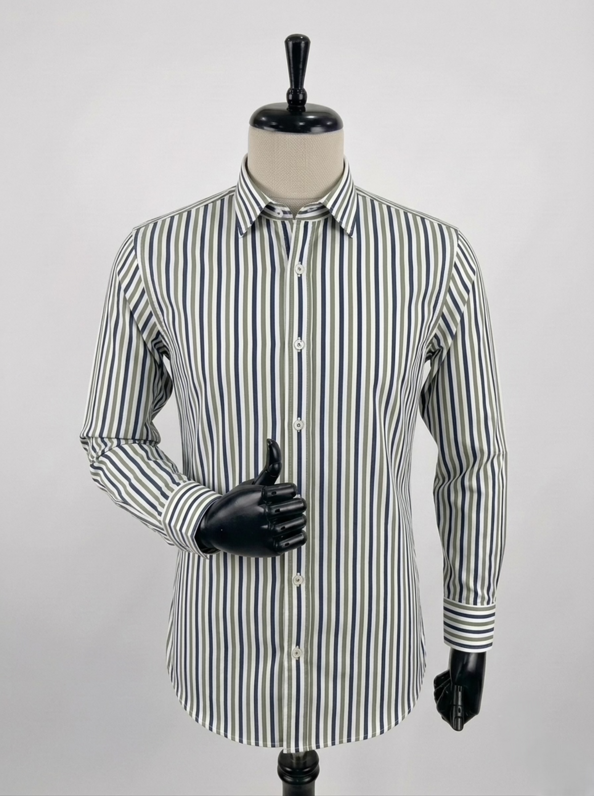 Men's Blue Green Striped Slim Fit Longsleeve Formal Shirt Fireqasi