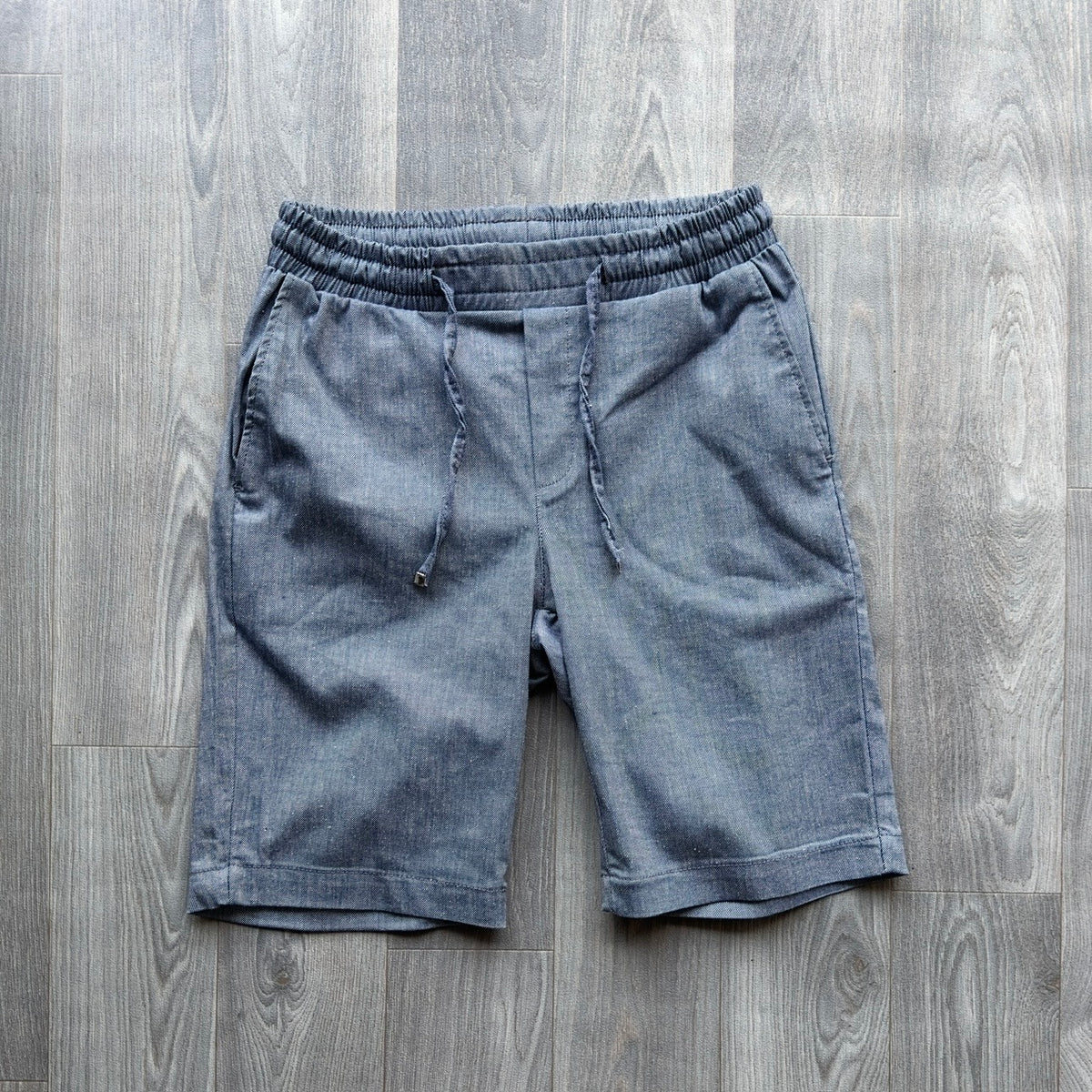 Men's Blue Grey Linen Cotton Drawstrings Shorts fireqasi