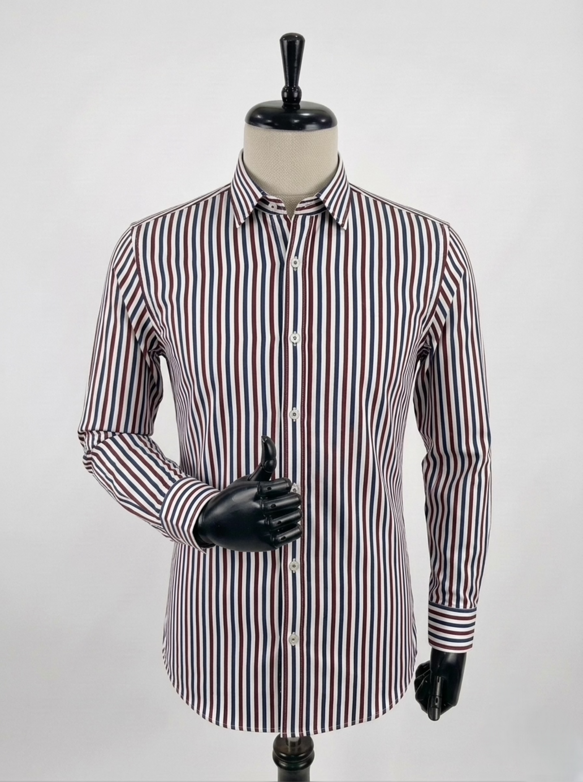 Men's Blue Maroon Striped Slim Fit Longsleeve Formal Shirt Fireqasi