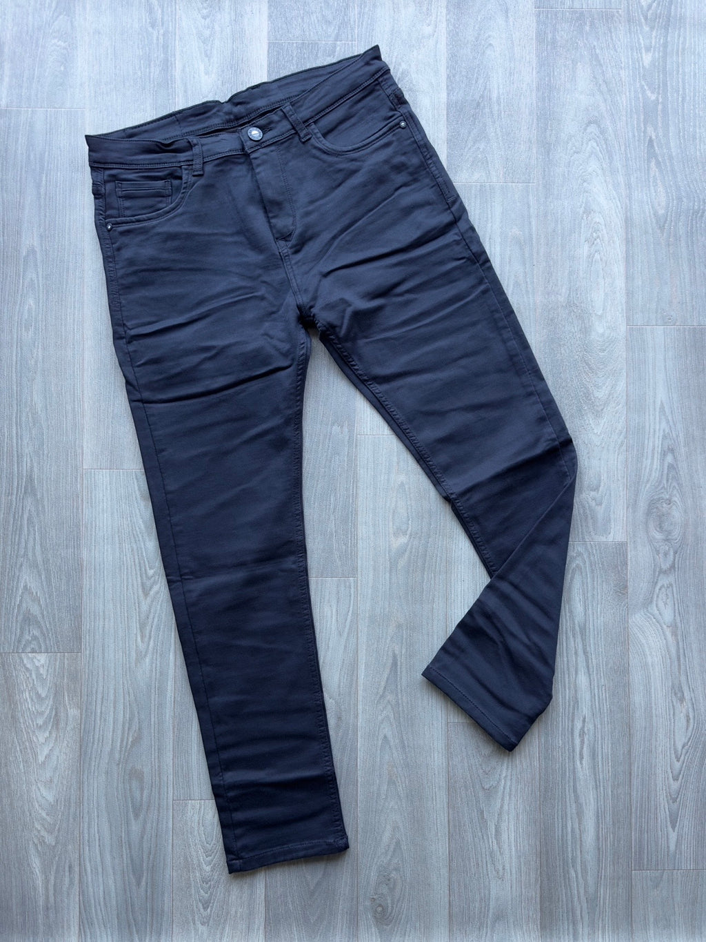 Men's Blue Plain Business Casual Slim Fit Jeans Fireqasi