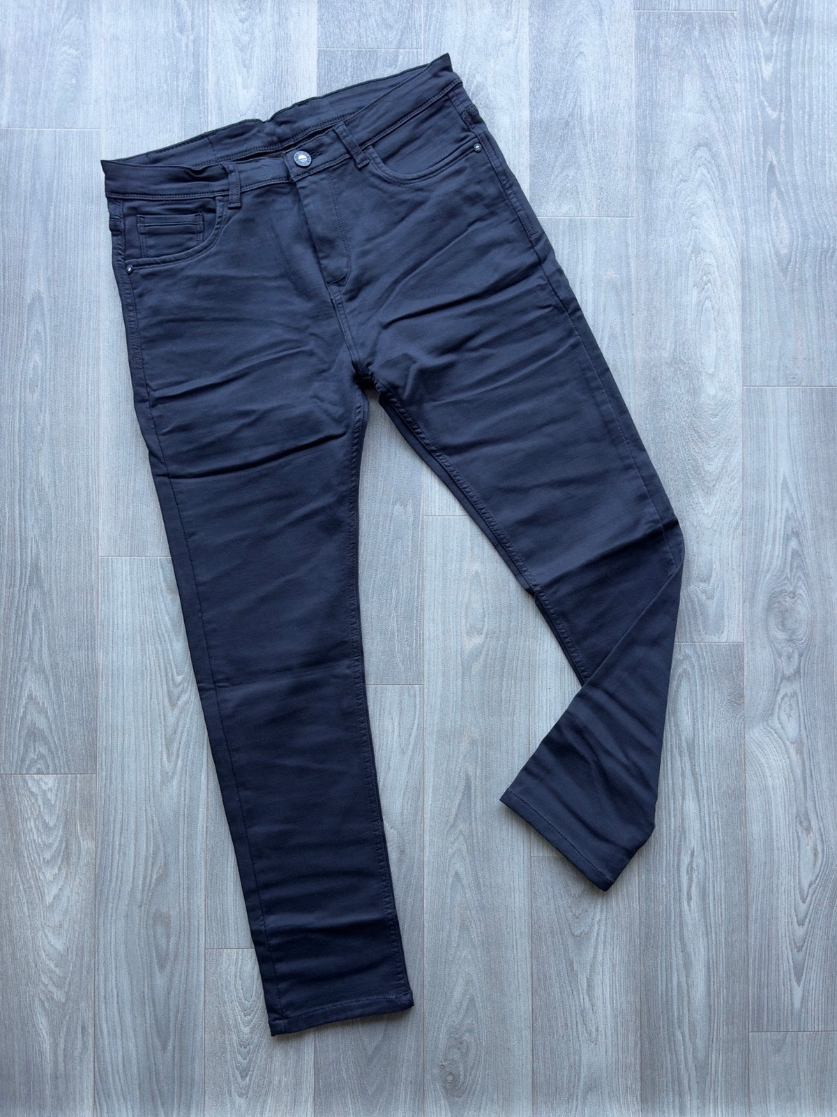 Men's Blue Plain Business Casual Slim Fit Jeans Fireqasi