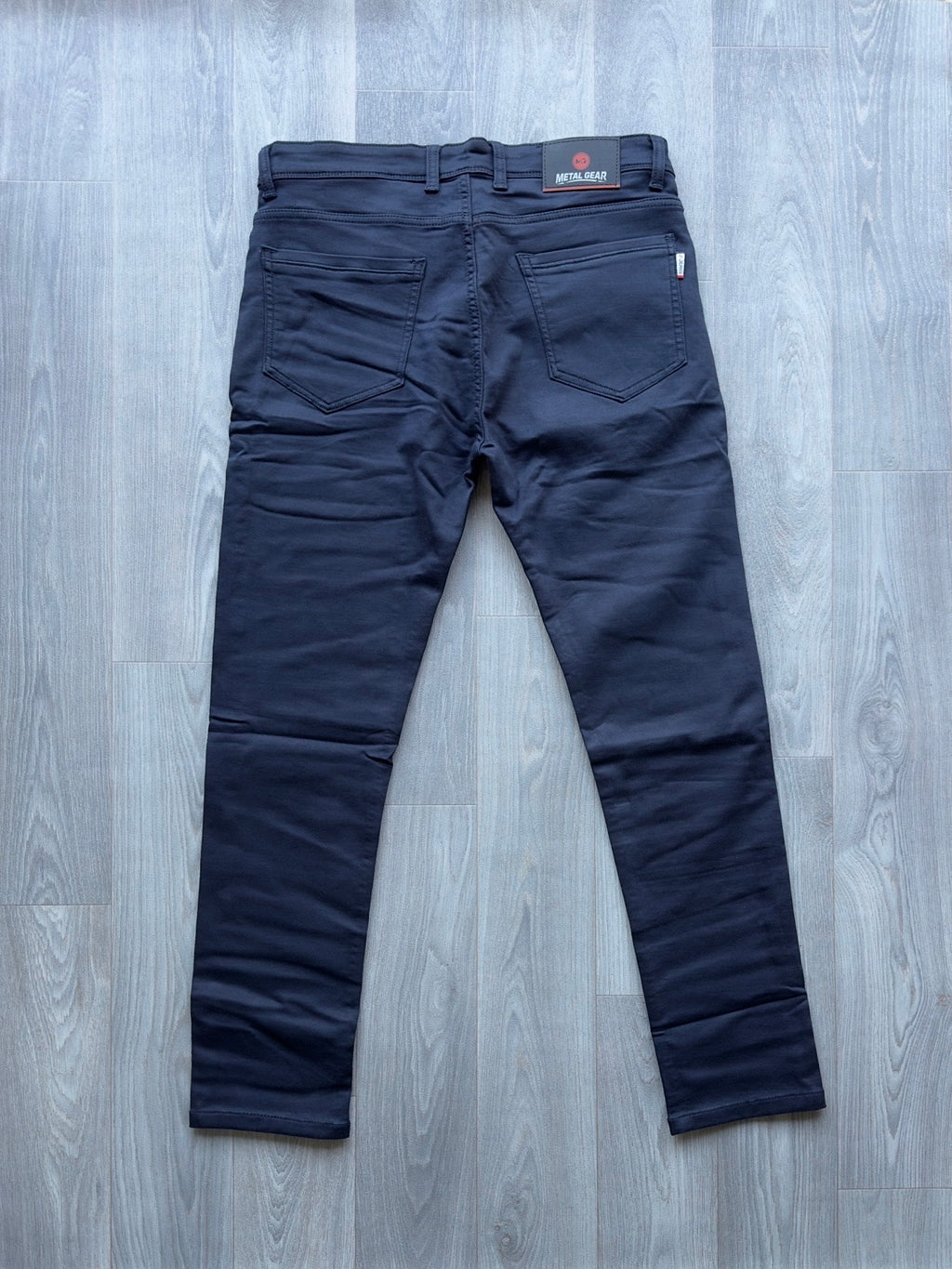 Men's Blue Plain Business Casual Slim Fit Jeans Fireqasi back view 