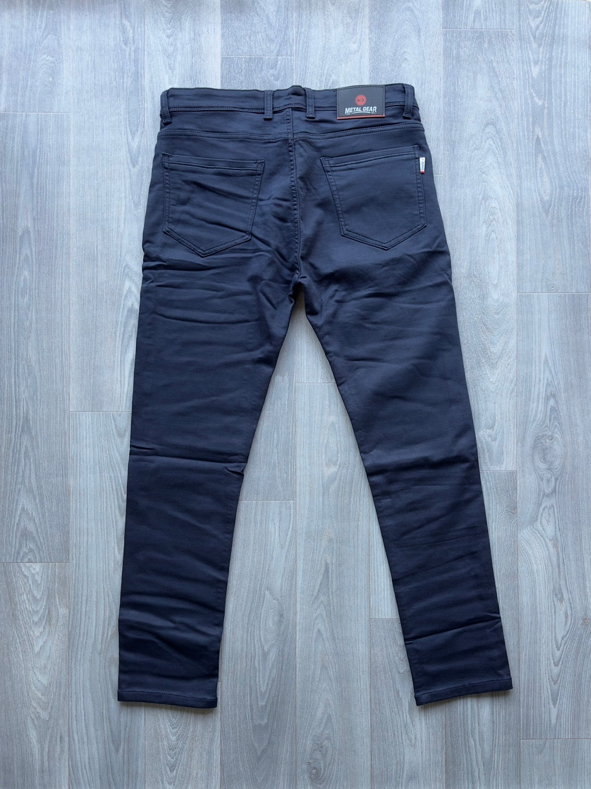 Men's Blue Plain Business Casual Slim Fit Jeans Fireqasi back view 