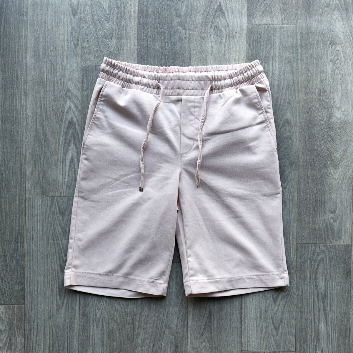 Men's Light Pink Linen Cotton Drawstrings Shorts fireqasi