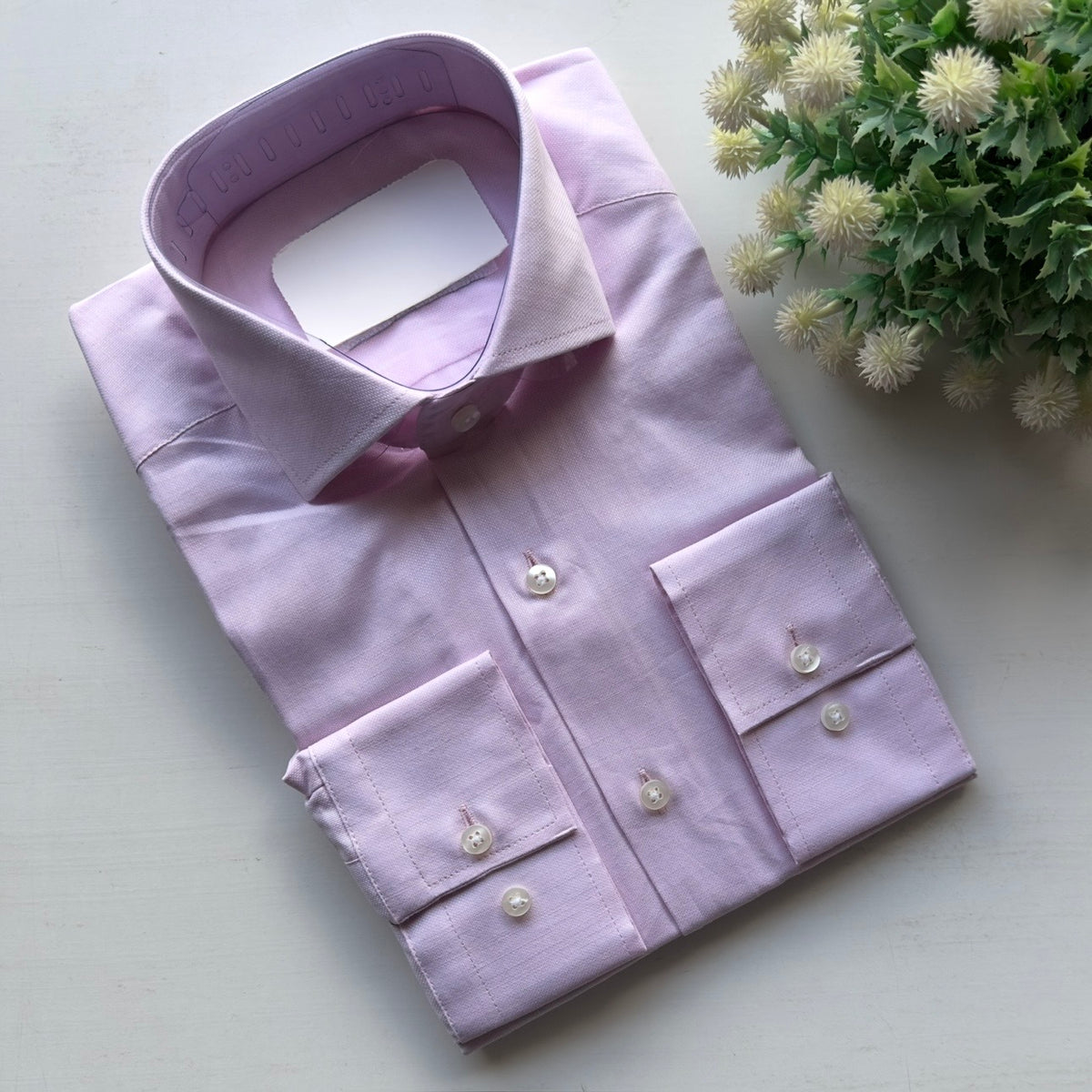 Men's Light Pink Plain Detailed Longsleeve Formal Shirt Close Up Fireqasi