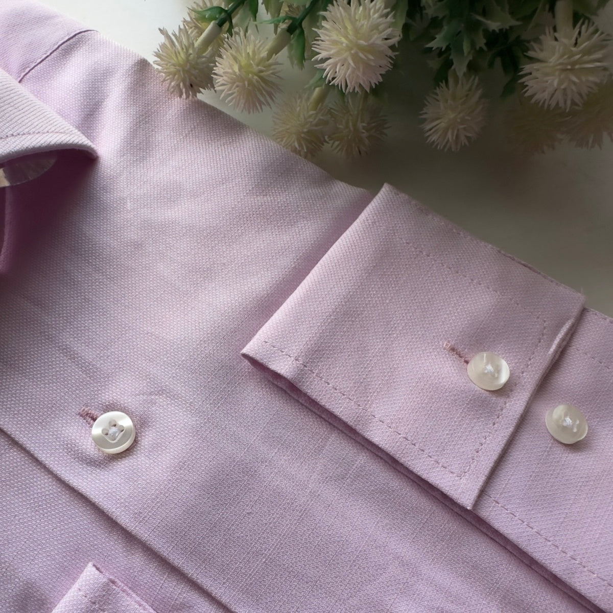 Men's Light Pink Plain Detailed Longsleeve Formal Shirt Zoom in Detail Fireqasi