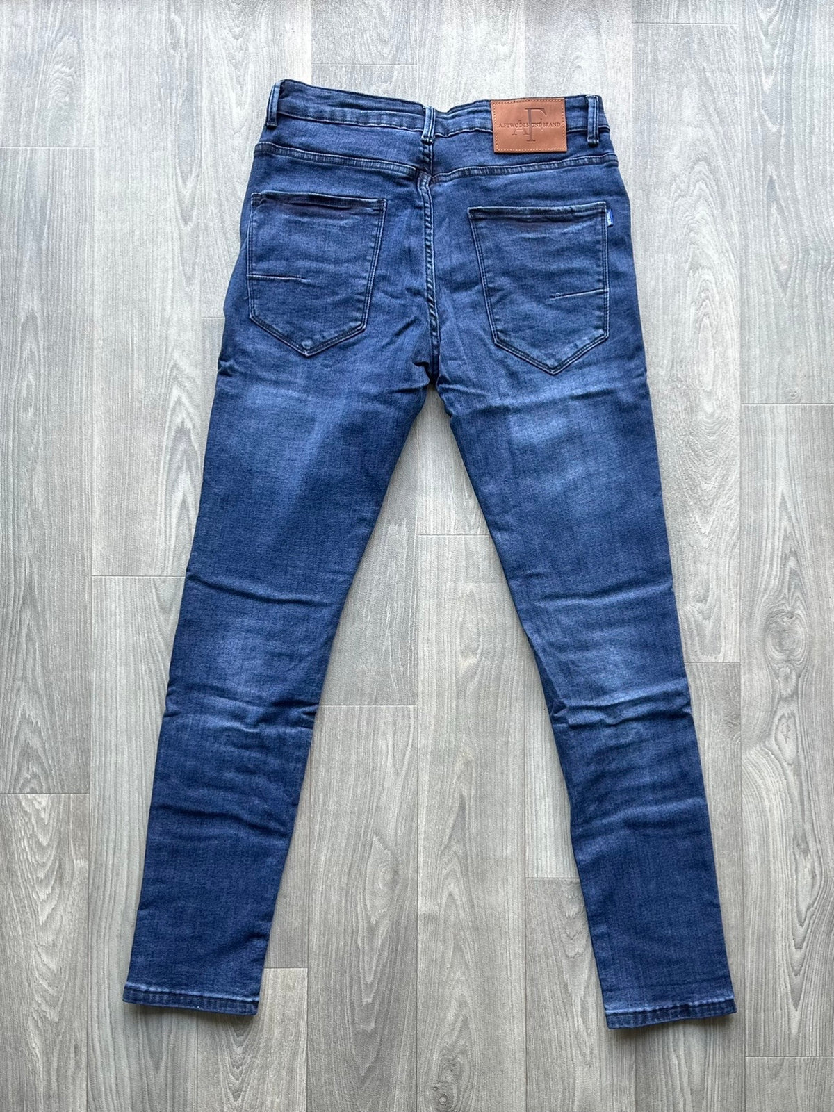  Men's Navy Blue Faded Slim Fit Jeans back view fireqasi
