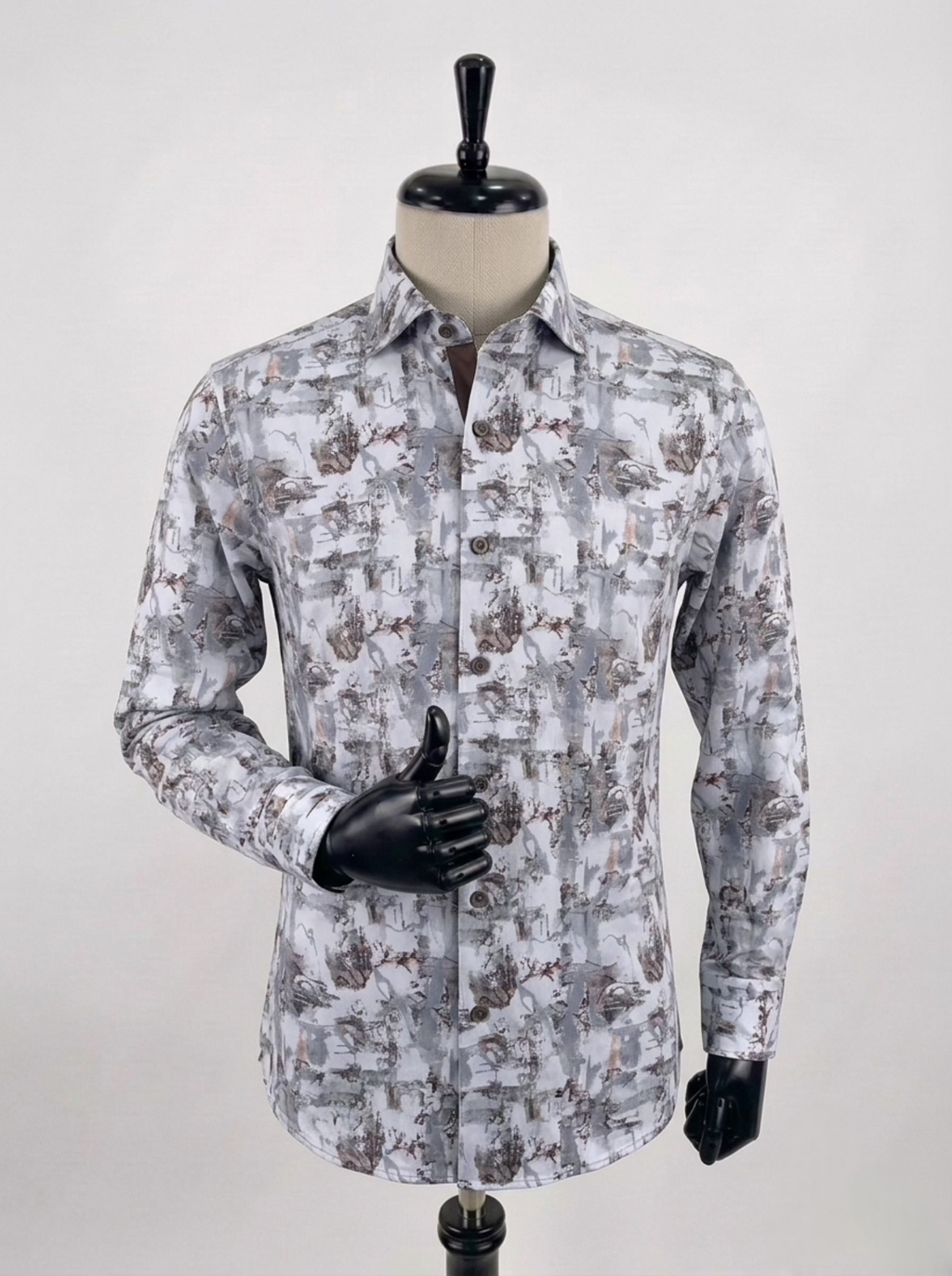 Men's Peach Grey Abstract Casual Longsleeve Shirt Fireqasi