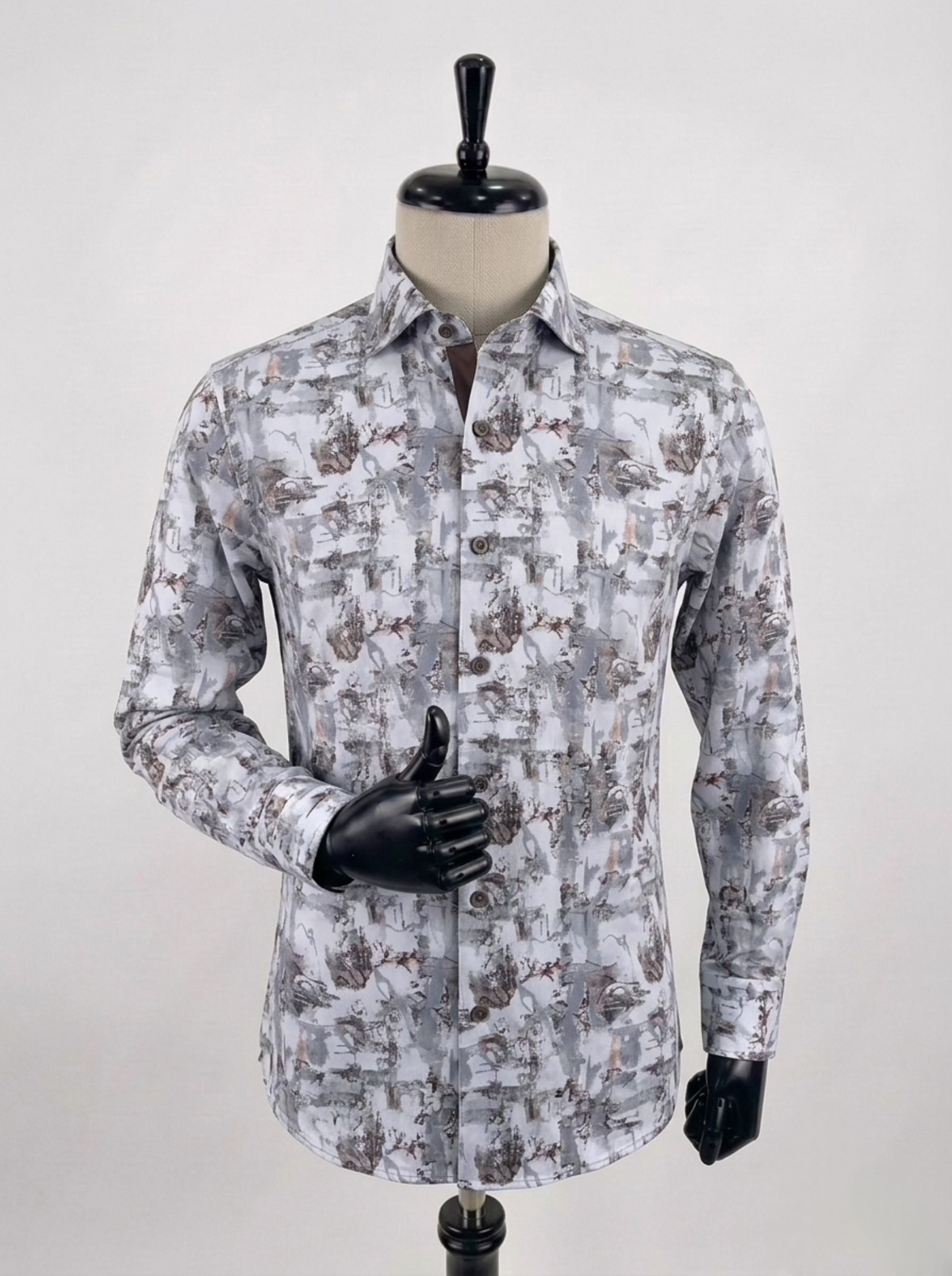 Men's Peach Grey Abstract Casual Longsleeve Shirt Fireqasi