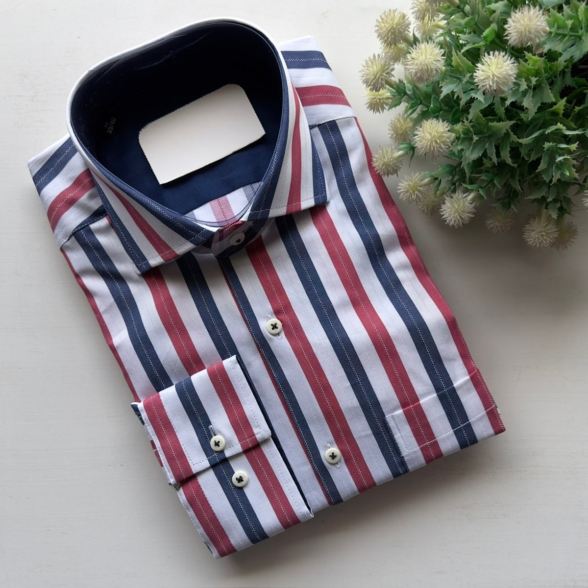 Men's Pink Striped Regular Fit Casual/ Formal Longsleeve Shirt Close Up Fireqasi