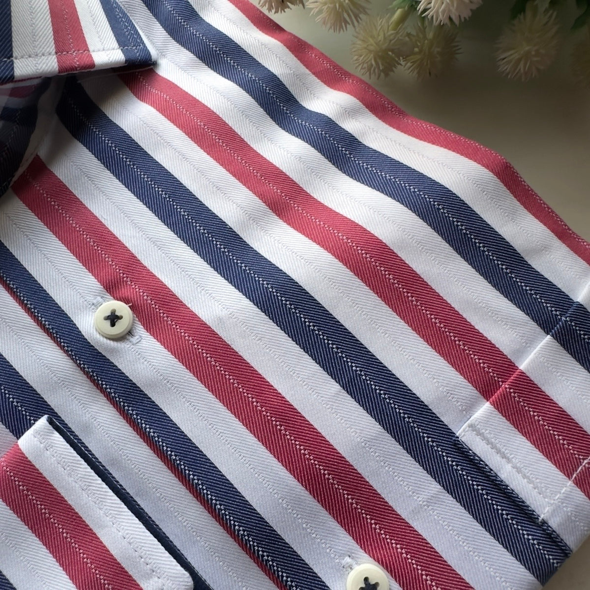 Men's Pink Striped Regular Fit Casual/ Formal Longsleeve Shirt Zoomed IN Detail Fireqasi