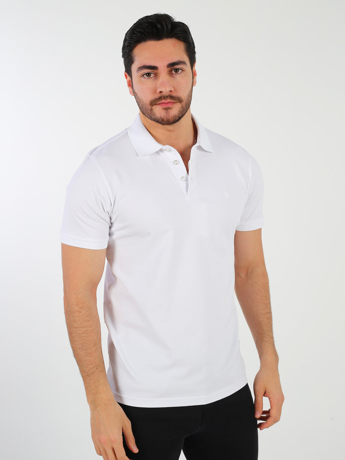Men's White Plain Polo Tshirt Side View