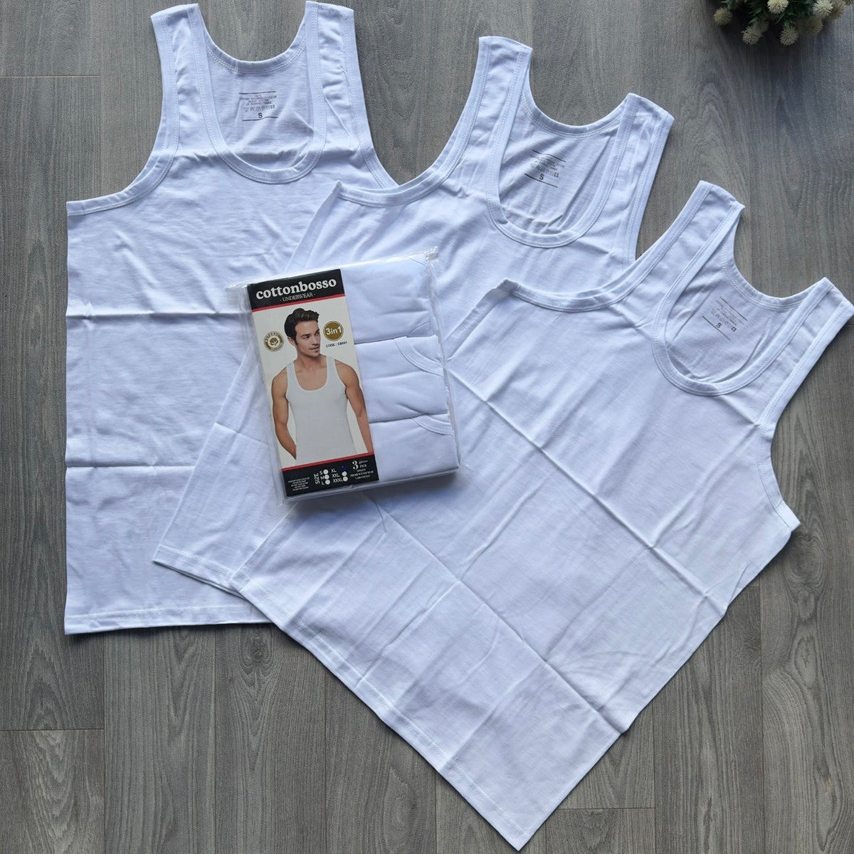 Men's White Undershirt Vest Pack 3 in 1 Set from Fireqasi