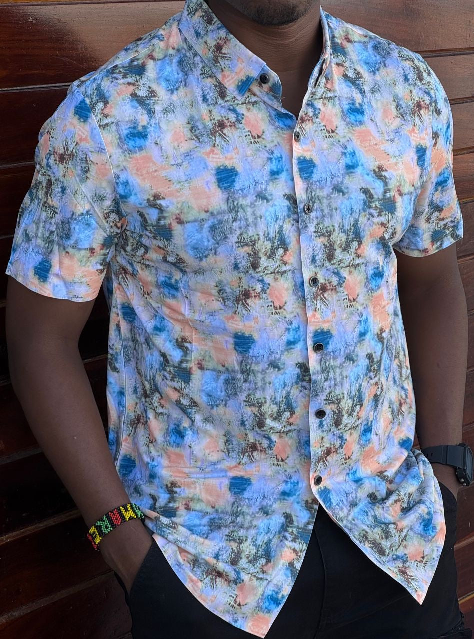Orange Blue Pattern Men's Shortsleeve Shirt
