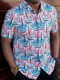 Pink Blue Box Pattern  Men's Shortsleeve Shirt