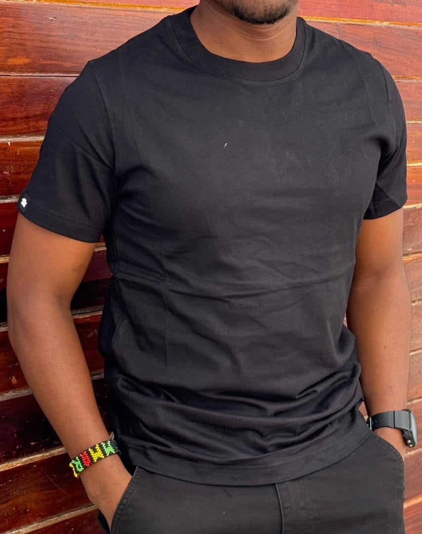 Black Plain Heavy Fabric Men's Round Neck  Shortsleeve Tshirt