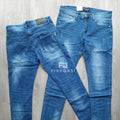 Blue Rugged Detail Men's Slim Fit Jeans