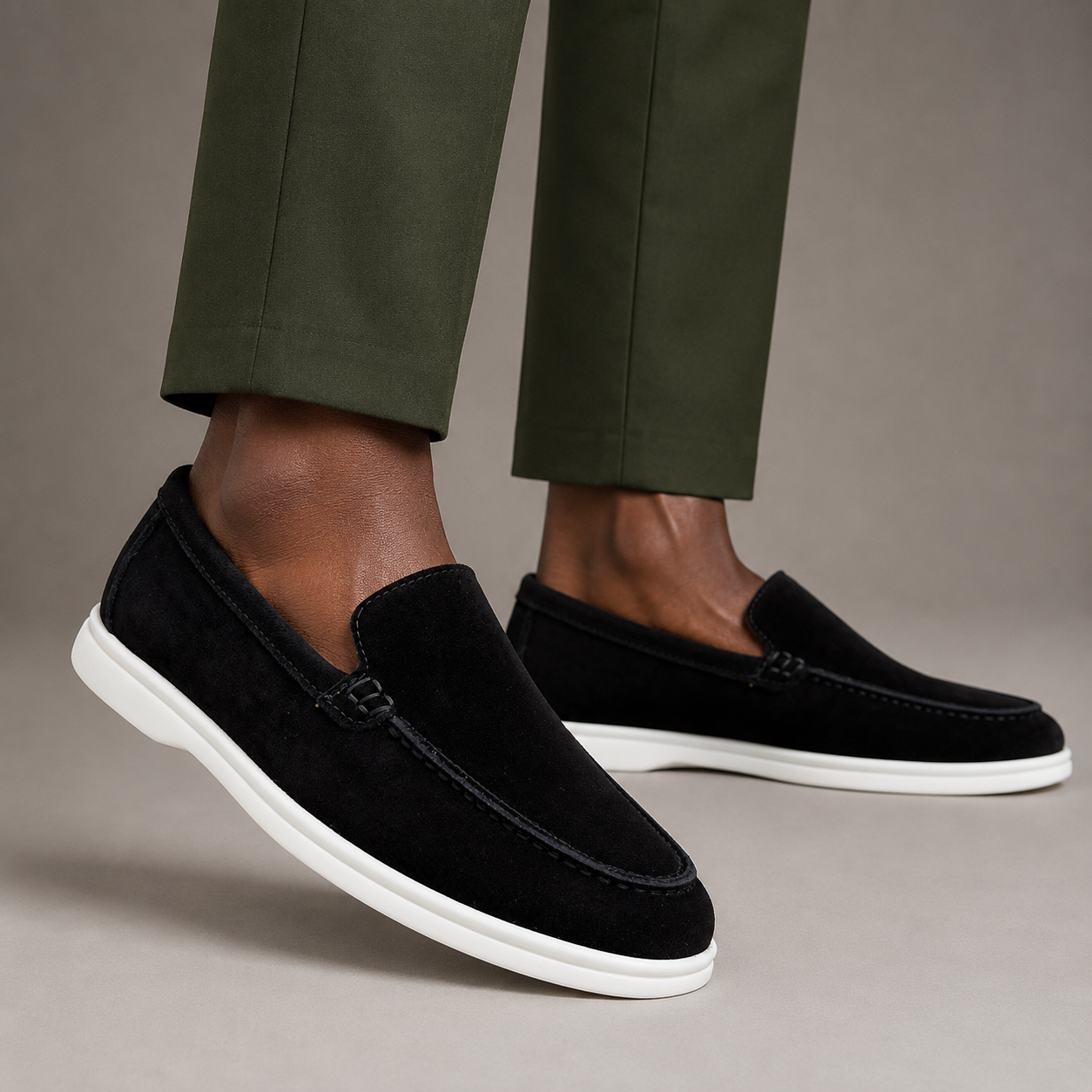 fireqasi men’s black suede slip on loafers with white sole loro piana style