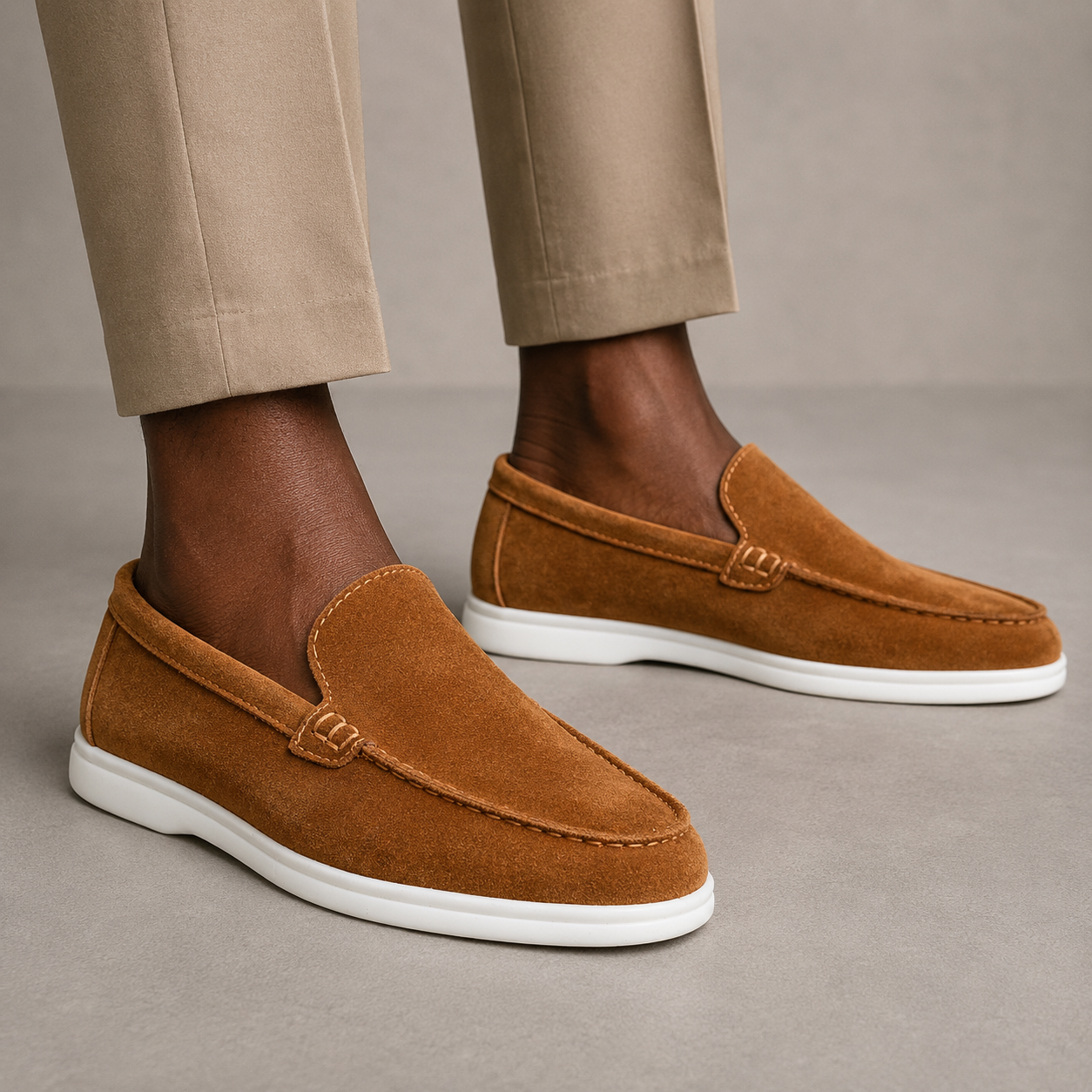 fireqasi men’s burnt orange brown slip on suede loafers with white sole loro piana style