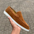 fireqasi men’s burnt orange brown slip on suede loafers with white sole loro piana style
