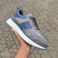 fireqasi men's grey and blue suede leather sneakers with white sole