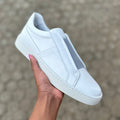 fireqasi men's white slip-on leather sneakers with rubber sole