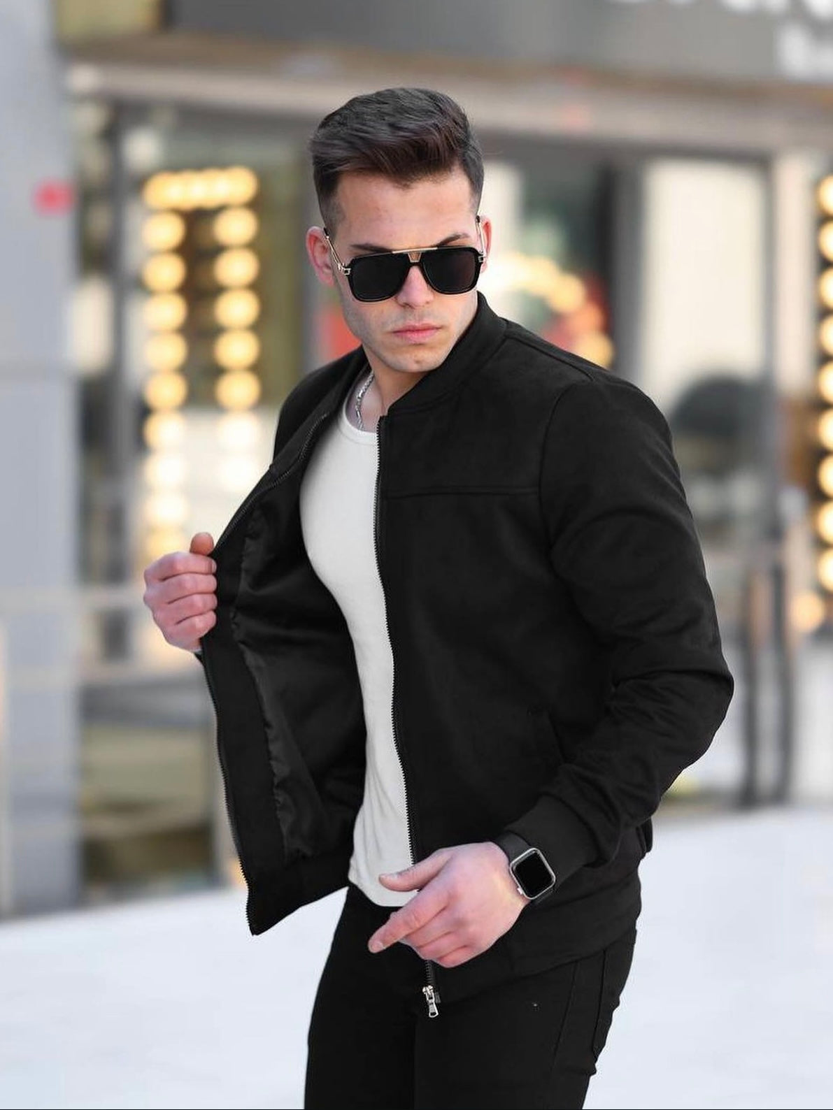 men's black suede bomber jacket from fireqasi