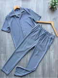 men's blue two piece cuban shirt and pants set from fireqasi