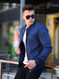 men's navy blue suede bomber jacket from fireqasi