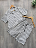 men's white striped two piece shirt and short set from fireqasi