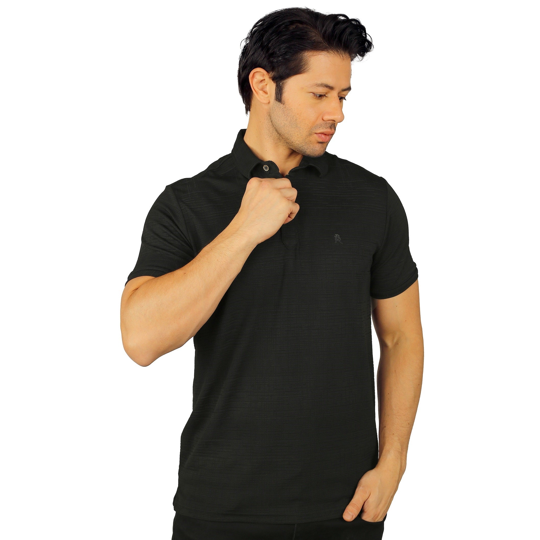 Black Plain Detailed  Men's Polo Tshirt
