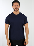 Navy Blue Plain Round Neck Men's Shortsleeve Tshirt