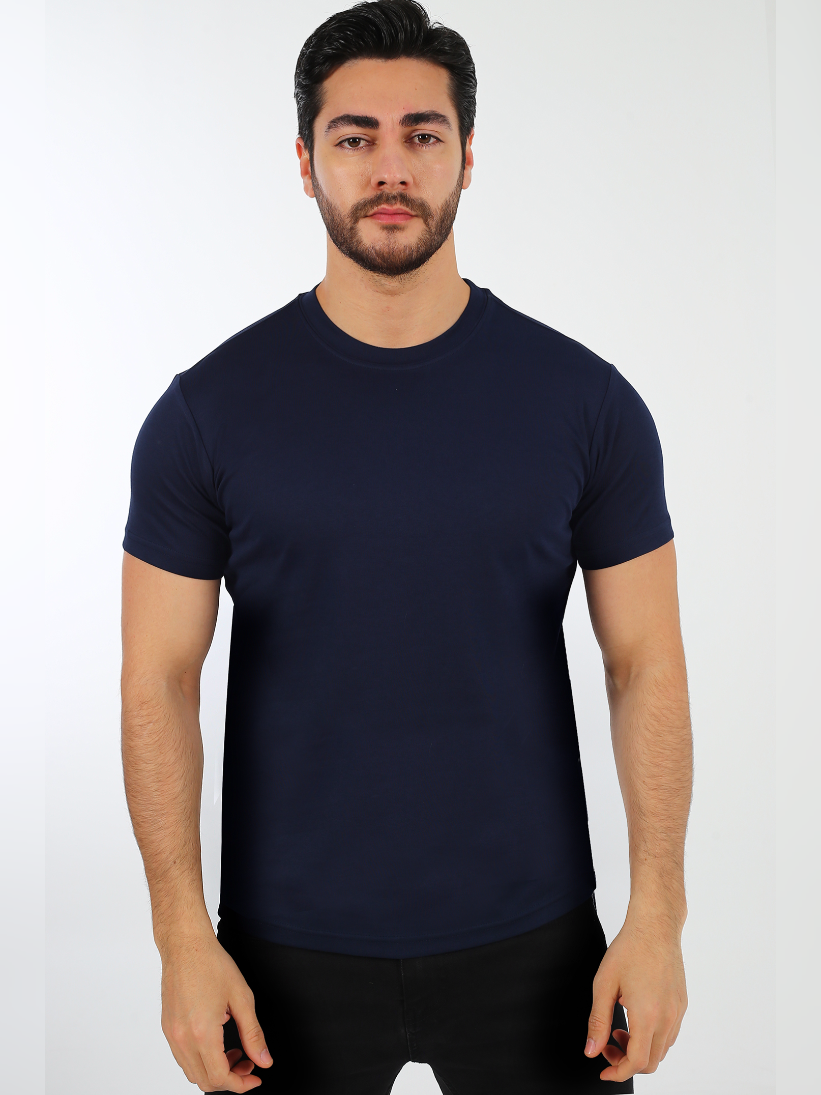 Navy Blue Plain Round Neck Men's Shortsleeve Tshirt