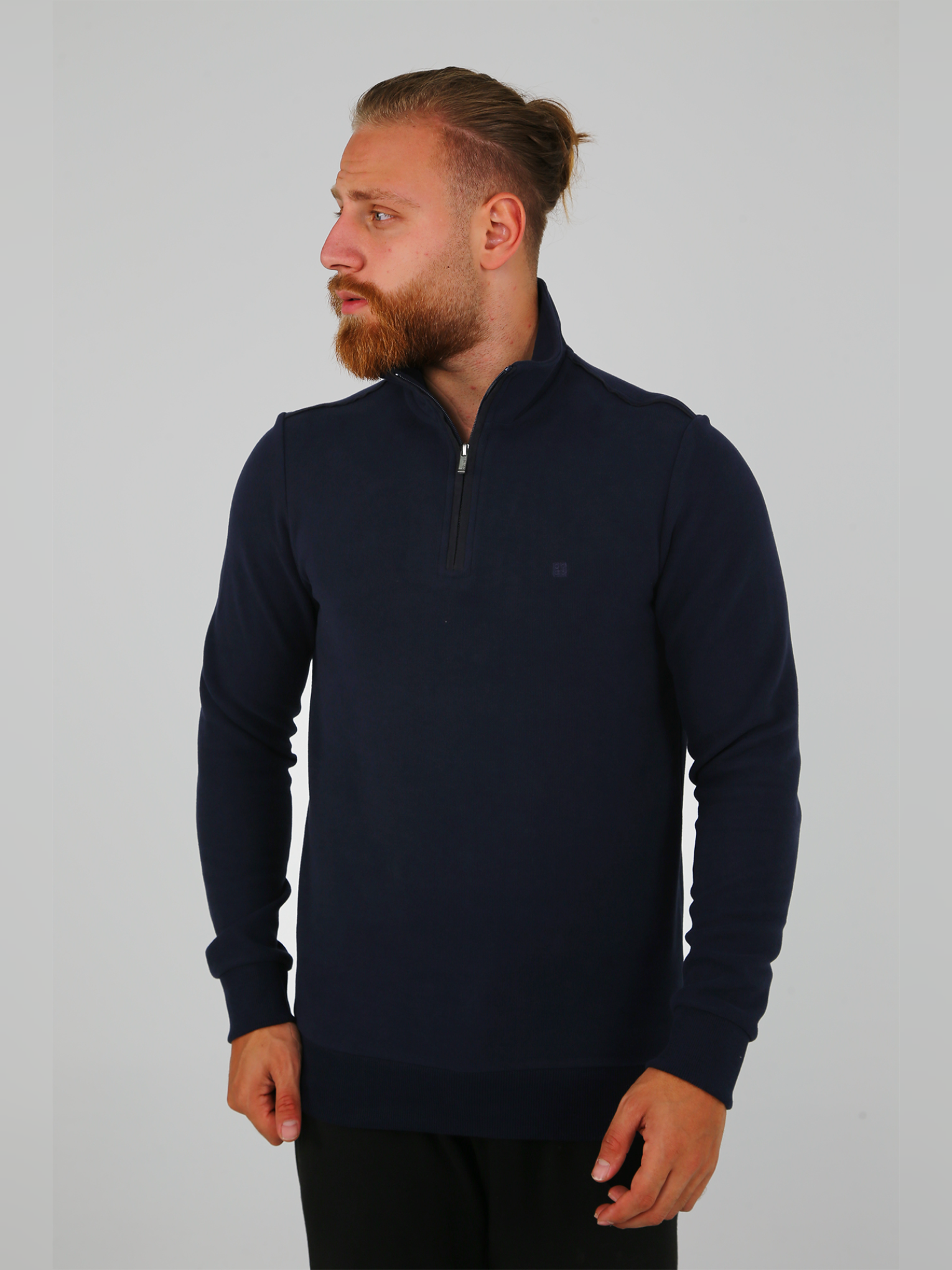 Navy Blue Velvet Men's  Quarter Zip Sweater