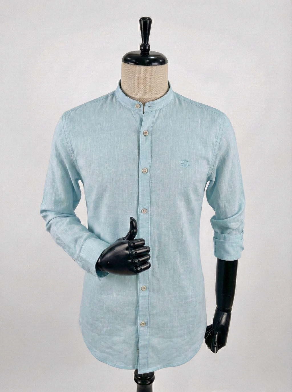 Light Green Chinese Collar Men's Slim Fit Longsleeve Casual Shirt