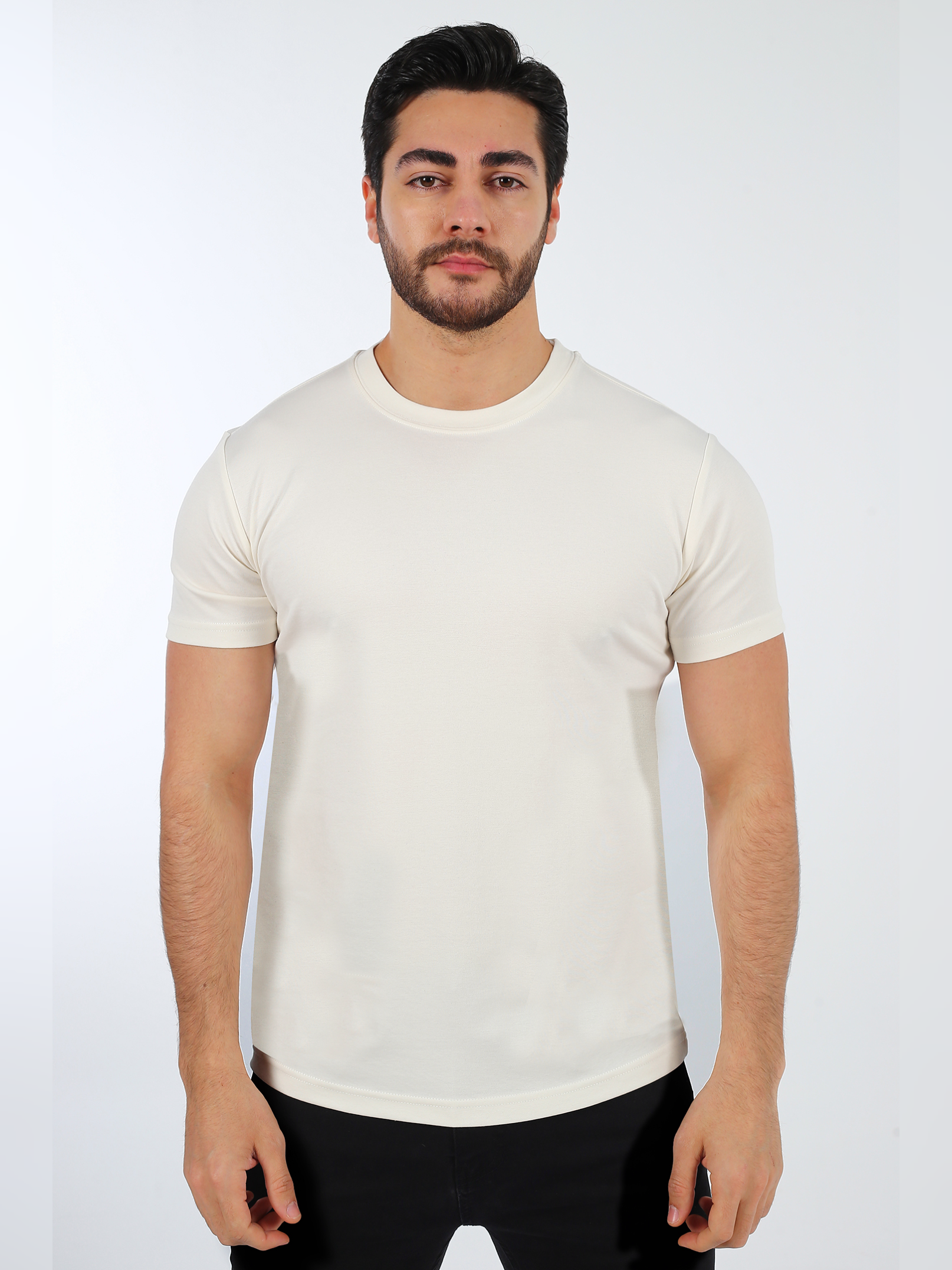 Off White Plain Round Neck Men's Shortsleeve Tshirt