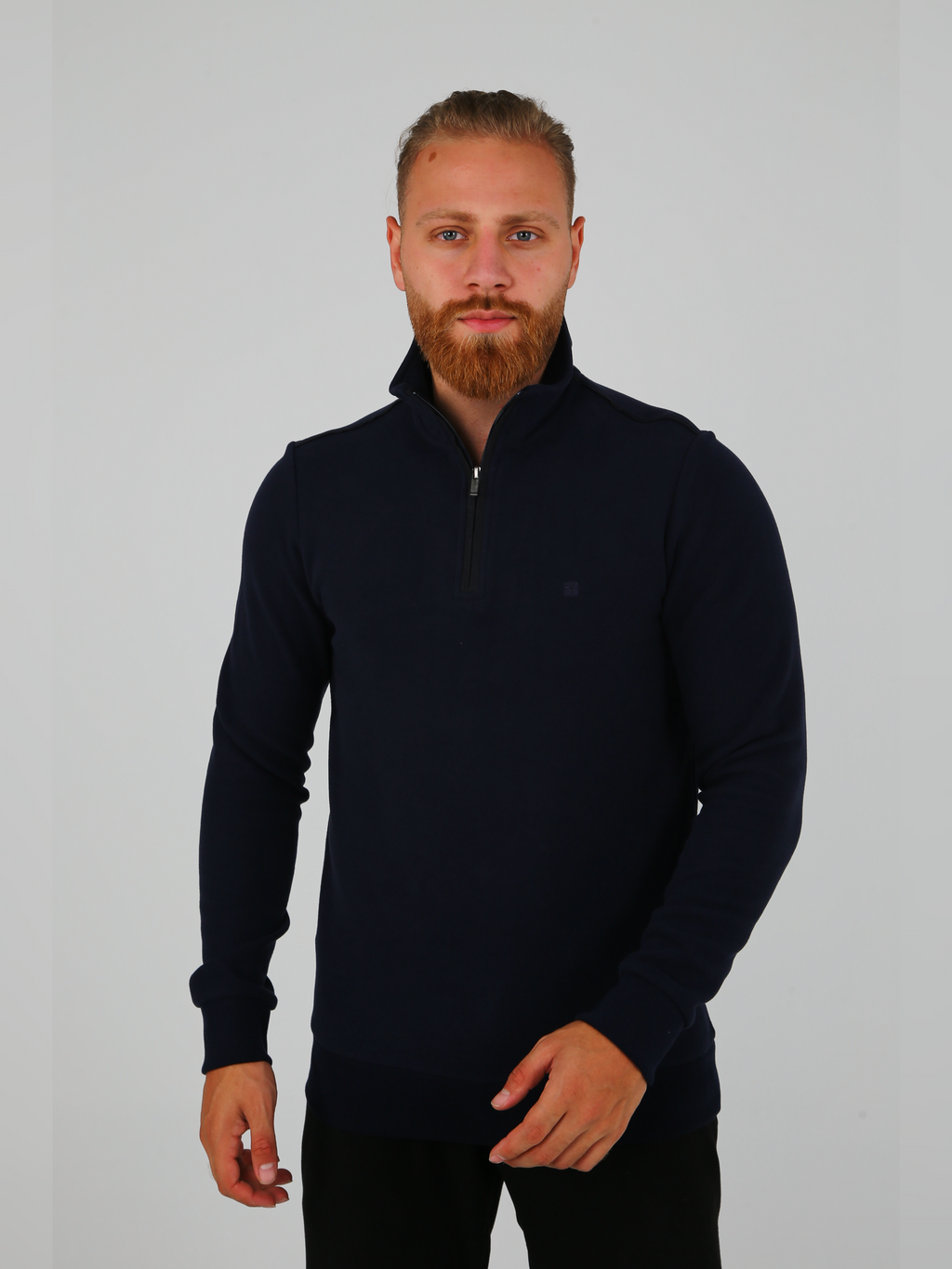 Navy Blue Velvet Men's  Quarter Zip Sweater