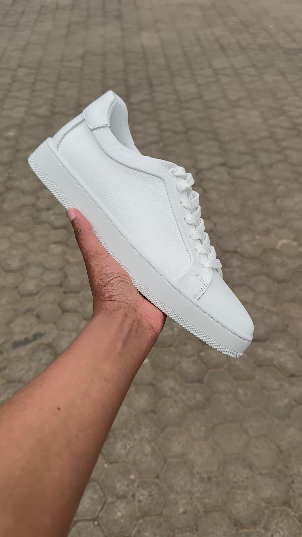 fireqasi men's white leather low top sneakers with white rubber sole video