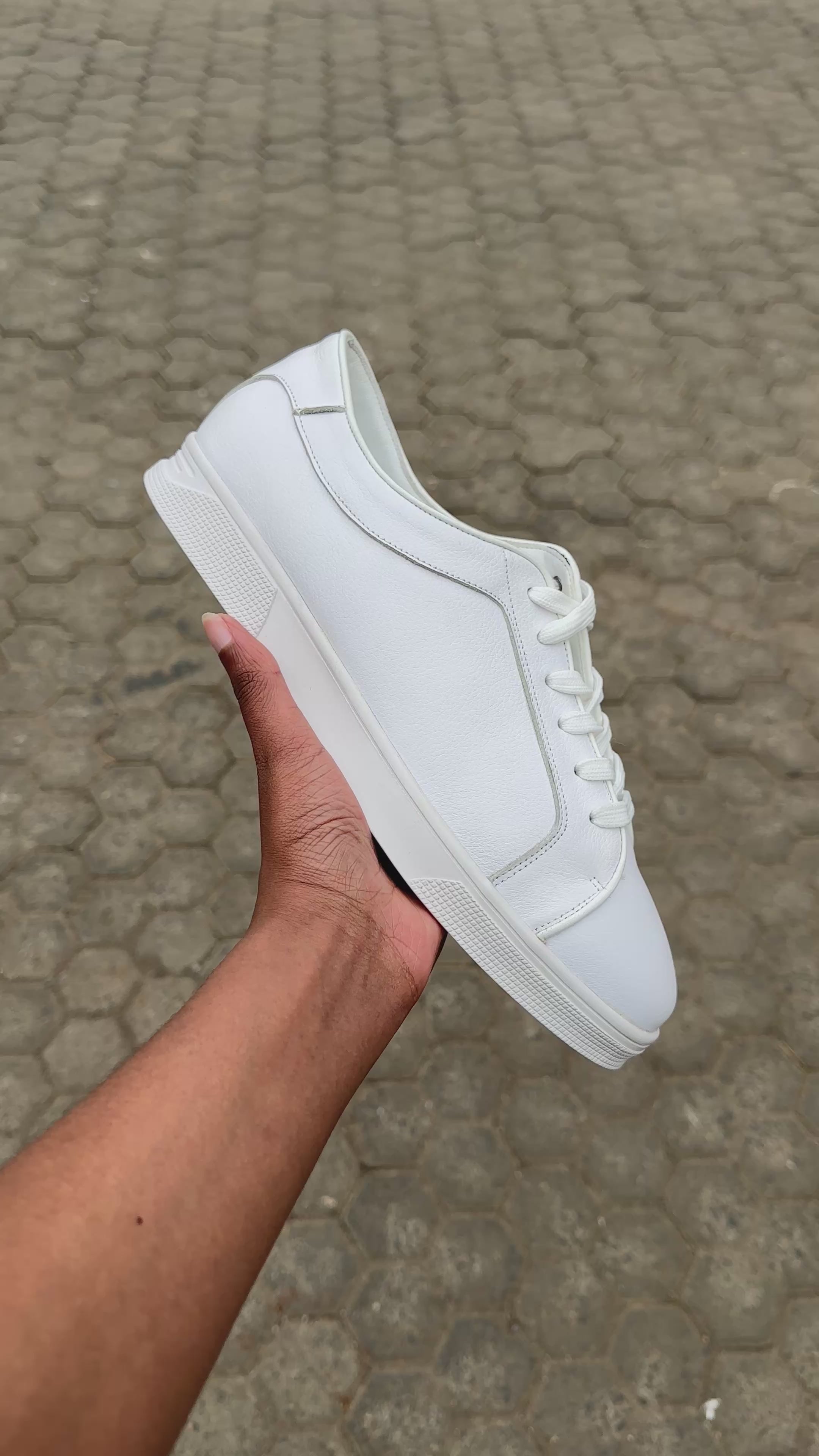 All White Men's Leather Sneakers (Size 40)