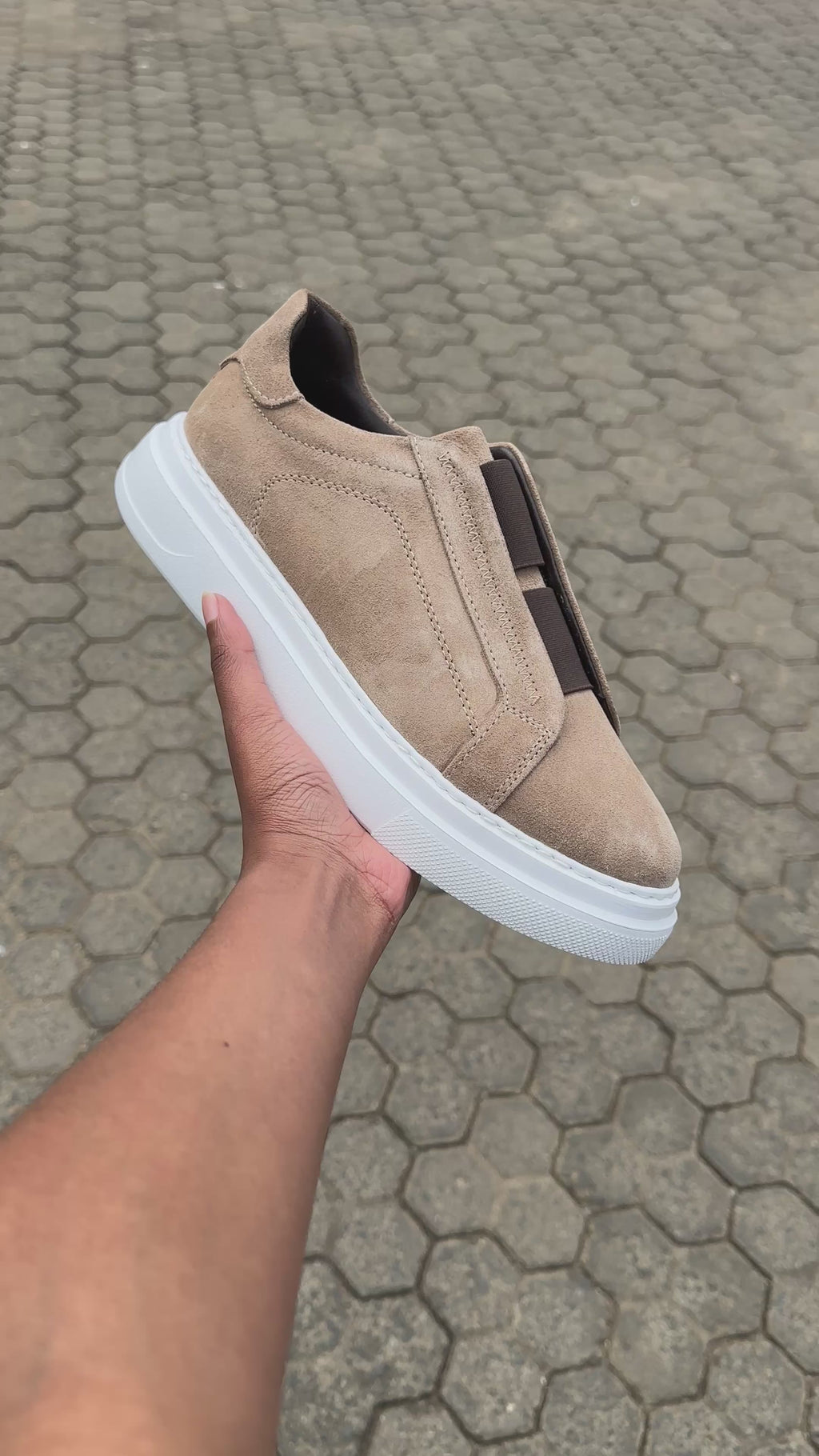 Beige Men's Suede Leather Sneakers