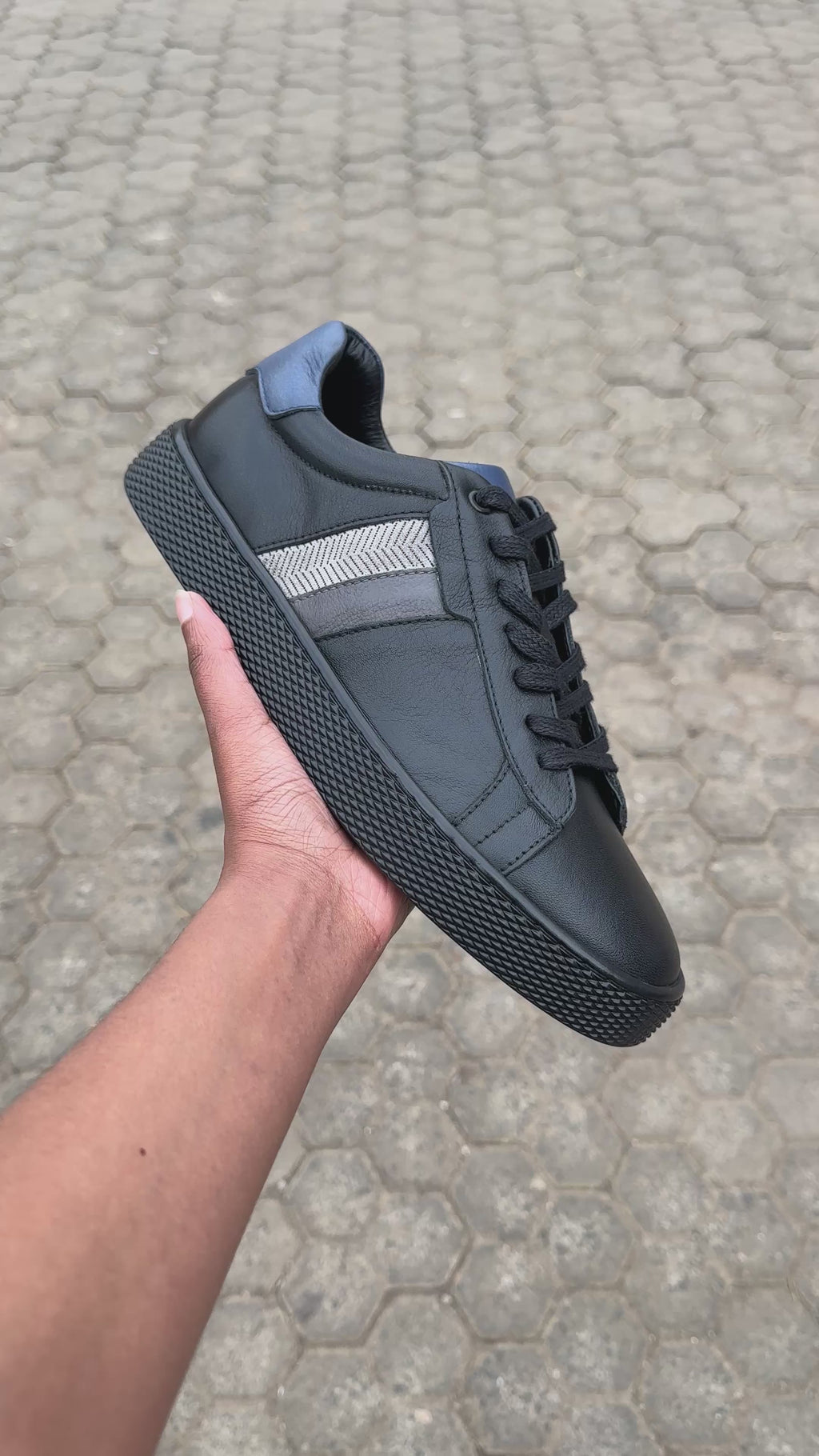 Black Blue Men's Leather Sneakers (Black Sole)