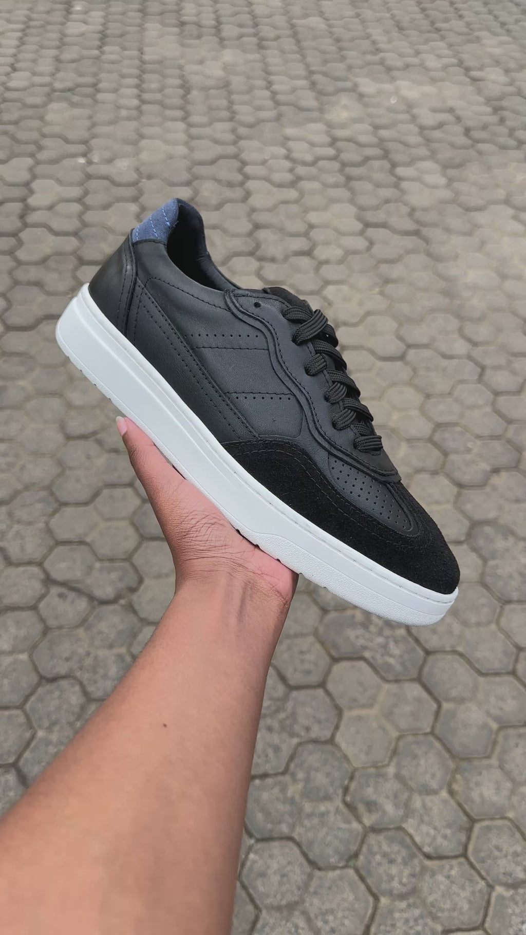 Black Blue Men's Leather Sneakers
