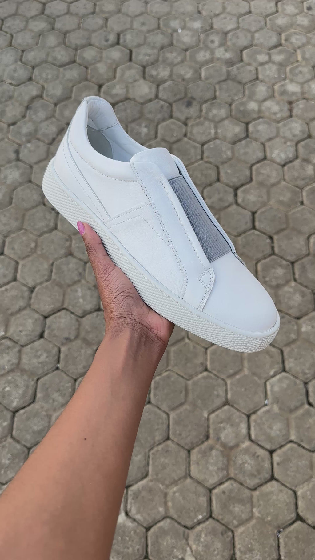 White Grey Band Men's Leather Sneakers